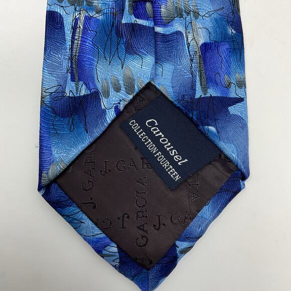Vintage 1996 J Garcia Men 100% Silk Tie Carousel Collection 14 abstract tie Blue - Picture 4 of 6